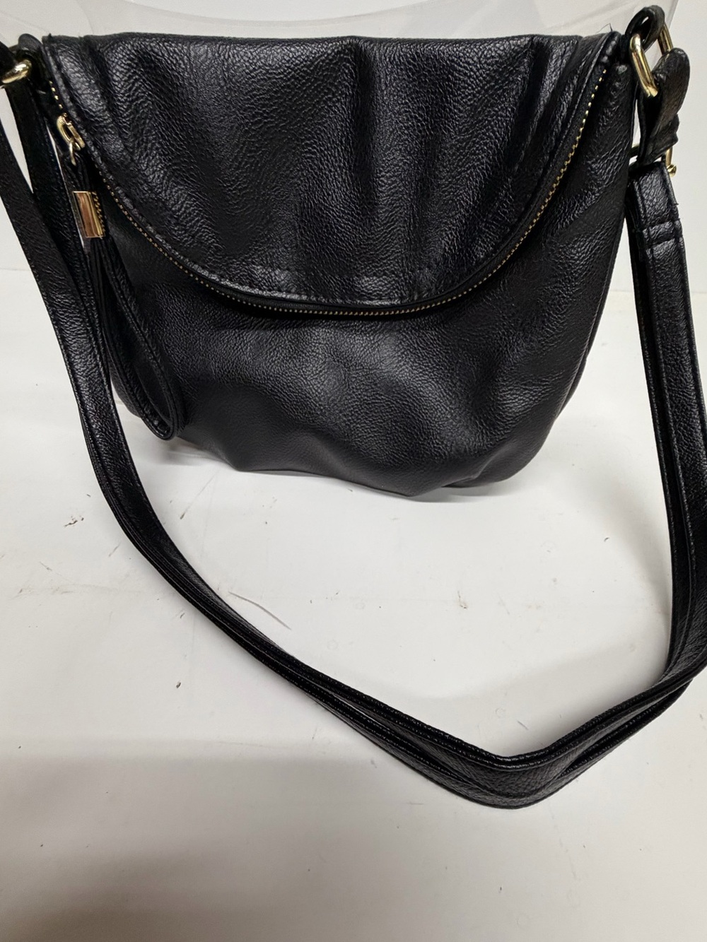 Charming Charlie Black Leather-Look Flap Shoulder Crossbody Bag